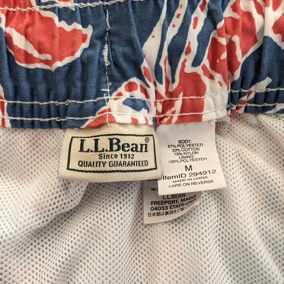 LL BEAN Swim Trunks Men's M Blue Red Lobster Print Pockets Tie Waist Preppy - Picture 8 of 12